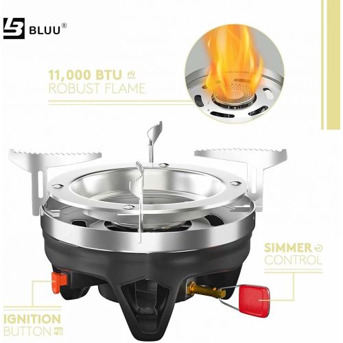  BLUU MOUNT Backpacking Camping Propane Stove, Outdoor Portable Camp Gas Stoves Burner Cooking System Kit, Hiking Hunting Fishing Emergency & Survival (1.4-Liter)