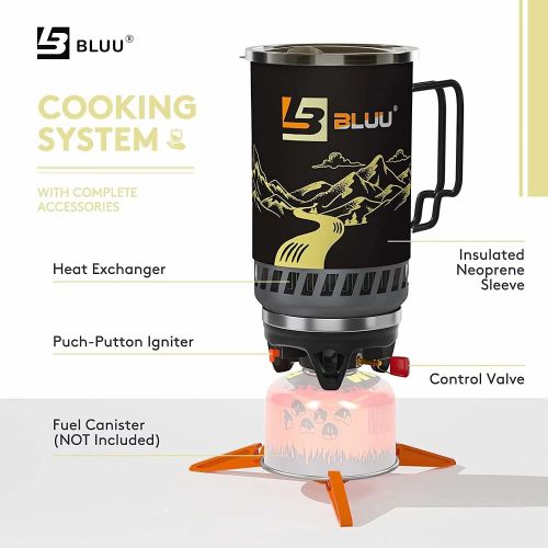  BLUU MOUNT Backpacking Camping Propane Stove, Outdoor Portable Camp Gas Stoves Burner Cooking System Kit, Hiking Hunting Fishing Emergency & Survival (1.4-Liter)