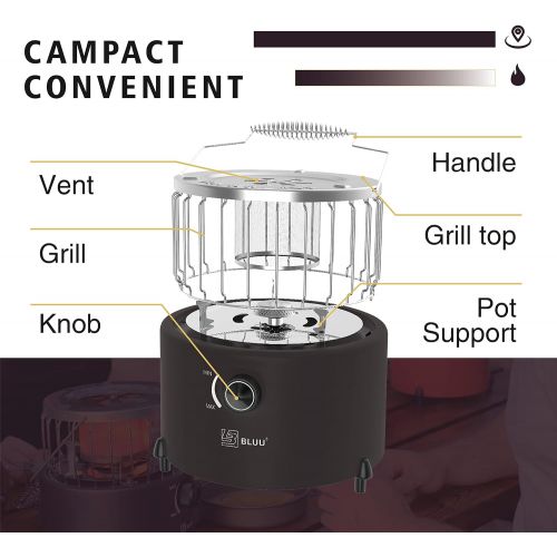  BLUU Scorch 2 in 1 Camping Outdoor Propane Heater & Stove, Gas Stove Camp Garage Tent Hunting Blind Heater for Ice Fishing Backpacking Hiking Hunting Survival Emergency (Black)