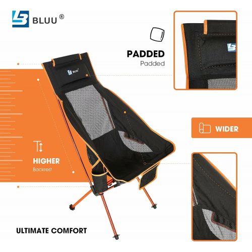  BLUU Ultralight Foldable Camping Chairs, Portable Folding Camp Chair, High Back Compact Lightweight Backpacking Chair for Adult Outdoor Travel Hiking & Fishing