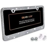 BLVD-LPF OBEY YOUR LUXURY Popular Bling 7 Row White/Clear Color Crystal Metal Chrome License Plate Frame with Crystal Screw Caps - 1 Frame