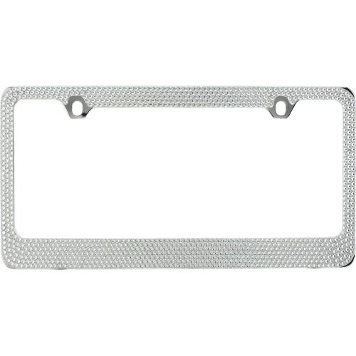  BLVD-LPF OBEY YOUR LUXURY Popular Bling 7 Row White/Clear Color Crystal Metal Chrome License Plate Frame with Crystal Screw Caps - 1 Frame