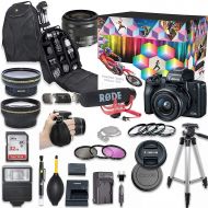 Canon EOS M50 Mirrorless Digital Camera with 15-45mm Lens Video Creator Kit (Black) + Wide Angle Lens + 2X Telephoto Lens + Flash + SanDisk 32GB SD Memory Card + Accessory Bundle