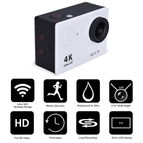  BM Waterproof Camera Action Camera Sport Camera Action Cam 1080P 12MP Wi-Fi 2.0 LCD Screen Full HD 170 Degree Ultra Wide-Angle Lens With 1052mAh Geneic Batteries(White)