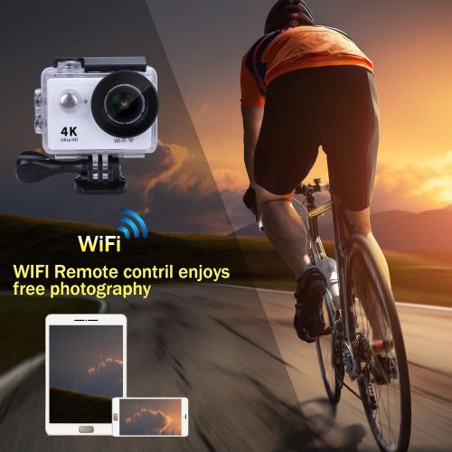  BM Waterproof Camera Action Camera Sport Camera Action Cam 1080P 12MP Wi-Fi 2.0 LCD Screen Full HD 170 Degree Ultra Wide-Angle Lens With 1052mAh Geneic Batteries(White)