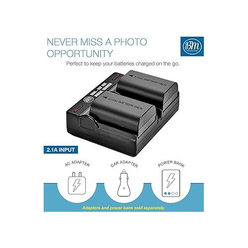  BM 2-Pack of LP-E6N Batteries and Dual Battery Charger for Canon EOS R, 90D, 60D, 70D, 80D, 5D II, III, IV, 6D, 7D, 7D Mark II, XC10, XC15 Cameras