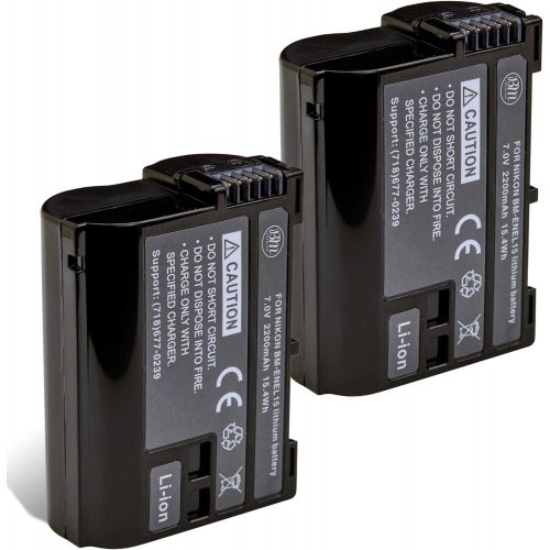  BM Premium 2-Pack of EN-EL15 Batteries for Nikon D850, D7500, 1 V1, D500, D600, D610, D750, D800, D810, D810A, D7000, D7100, D7200 Digital SLR Camera