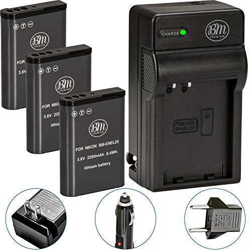  Pack of 3 BM Premium EN-EL23 Batteries and Battery Charger for Nikon Coolpix B700, P900, P600, P610, S810c Digital Camera