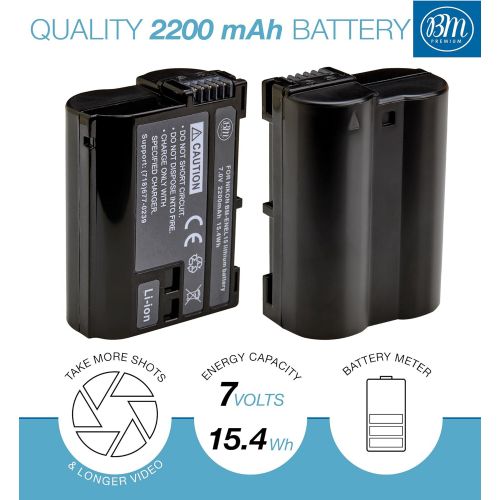  BM Premium 2 Pack of EN-EL15B Batteries and Dual Battery Charger for Nikon Z6, Z7, D780, D850, D7500, 1 V1, D500, D600, D610, D750, D800, D800E, D810, D810A, D7000, D7100, D7200 Di