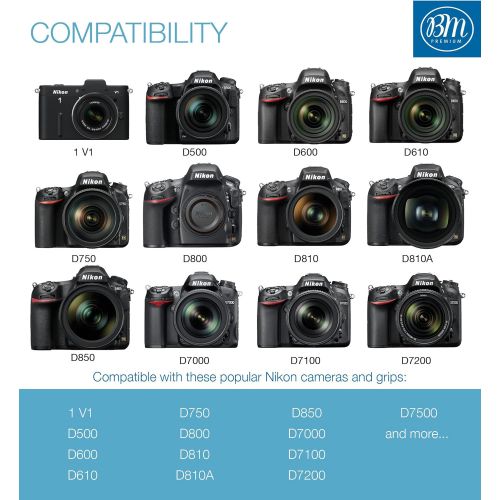  BM Premium Pack of 2 EN-EL15 Batteries and USB Dual Battery Charger Kit for Nikon D7500, 1 V1, D500, D600, D610, D750, D800, D810, D810A, D850, D7000, D7100, D7200 Digital SLR Came