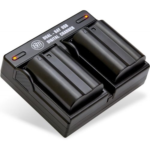  BM Premium Pack of 2 EN-EL15 Batteries and USB Dual Battery Charger Kit for Nikon D7500, 1 V1, D500, D600, D610, D750, D800, D810, D810A, D850, D7000, D7100, D7200 Digital SLR Came