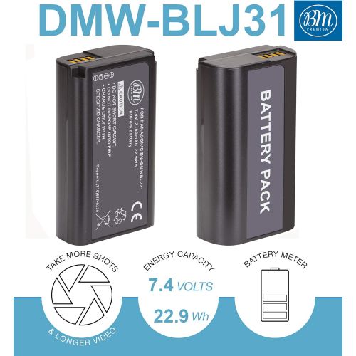  BM Premium 2 Pack of DMW-BLJ31 Batteries and Battery Charger for Panasonic Lumix DC-S1, DC-S1H, DMW-BGS1R Digital Cameras