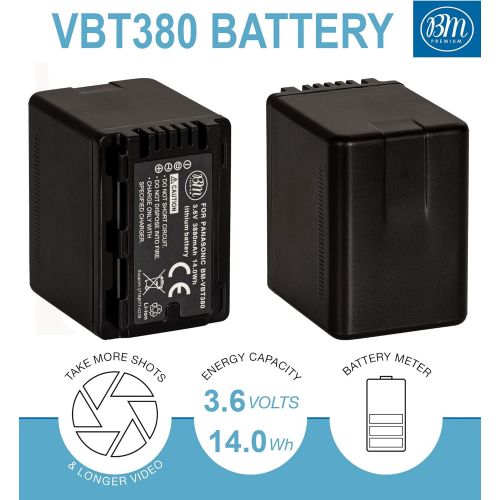  BM Premium VW-VBT380 Battery and Battery Charger for Panasonic HC-V800K, HC-VX1K, HC-WXF1K, HCV510, HCV520, HC-V550, HCV710, HC-V720, HC-V750, HC-V770, HC-VX870, HC-VX981, HCW580,
