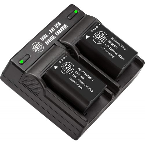  BM Premium 2 Pack of DMW-BLK22 High Capacity Battery and Dual Bay Battery Charger for Panasonic Lumix DC-S5, GH5 II Digital Cameras