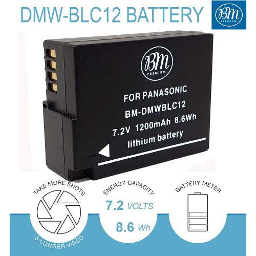  BM Premium High Capacity DMW-BLC12 Battery and Battery Charger for Panasonic Lumix DC-FZ1000 II DC-G95 DMC-G85 DMC-GH2 DMC-G5 DMC-G6K DMC-G7 DMC-GX8 DMC-FZ200 DMC-FZ300 DMC-FZ1000