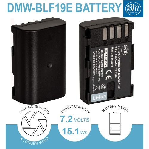  BM Premium 2-Pack of DMW-BLF19, DMW-BLF19e, DMW-BLF19PP Batteries and Dual Battery Charger for Panasonic Lumix DC-G9, DC-GH5, DMC-GH3, DMC-GH3K, DMC-GH4, DMC-GH4K Digital Camera