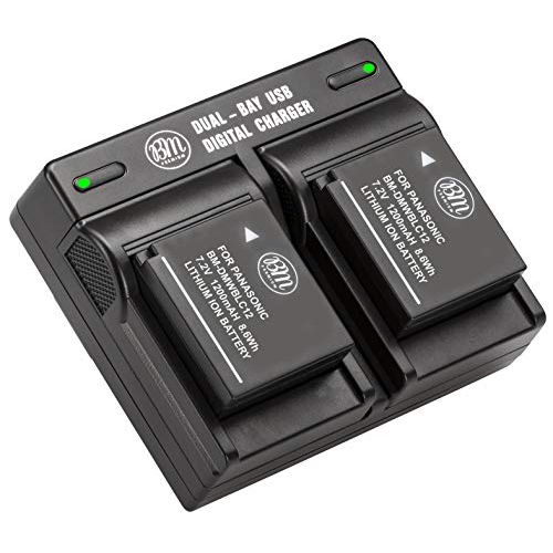  BM Premium 2 Pack of DMW-BLC12 Batteries and Dual Bay Charger for Panasonic Lumix DC-FZ1000 II DC-G95 DMC-G85 DMC-GH2 DMC-G5 DMC-G6 DMC-G7 DMC-GX8 DMC-FZ200 DMC-FZ300 DMC-FZ1000 DM
