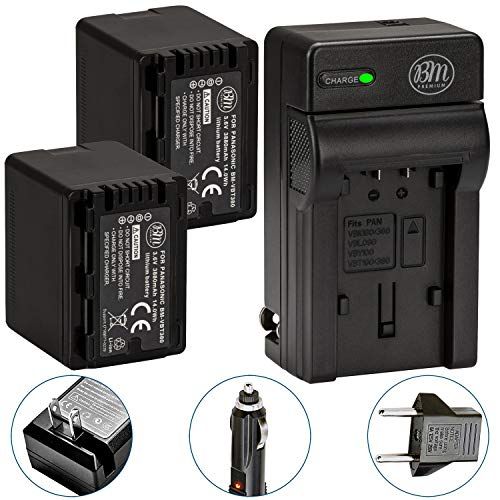  BM Premium 2 VW-VBT380 Batteries and Charger for Panasonic HC-V800K, HC-VX1K, HC-WXF1K, HCV510, HCV520, HC-V550, HCV710, HC-V720, HC-V750, HC-V770, HC-VX870, HC-VX981, HCW580, HC-W