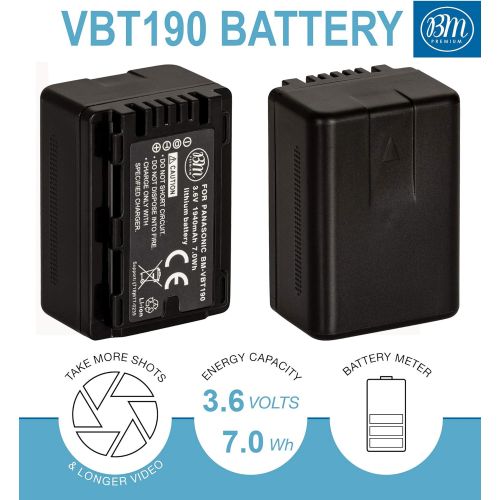  BM Premium 2-Pack of VW-VBT190 Batteries and Battery Charger for HC-V800K, HC-VX1K, HC-WXF1K, HCV520, HC-V550, HCV710, HCV720, HC-V750, HC-V770, HC-VX870, HC-VX981, HC-W580, HC-W85