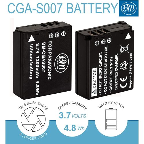  BM Premium 2-Pack of CGA-S007 Batteries for Panasonic DMC-TZ1, DMC-TZ2, DMC-TZ3, DMC-TZ4, DMC-TZ5, DMC-TZ11, DMC-TZ15, DMC-TZ50 Digital Camera