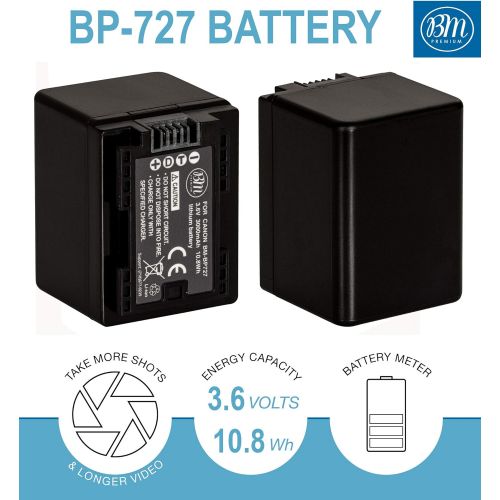  BM Premium 2 BP-727 Batteries and Dual Charger for Canon Vixia HFR80 HFR82 HFR800, HFR70, HFR72, HFR700, HFR32, HFR300, HFR40, HFR42, HFR400, HFR50, HFR52, HFR500, HFR60, HFR62, HF