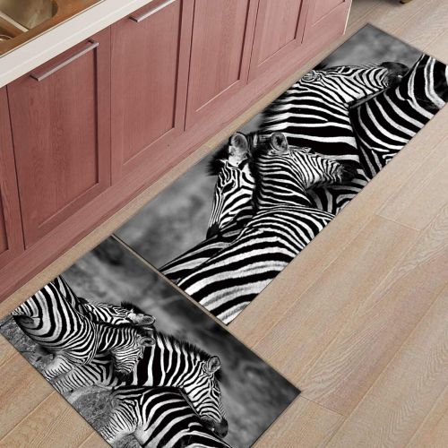  BMALL Kitchen Rug Mat Set of 2 Piece Wildlife Animal Zebras Safari Wild Nature Picture Print Inside Outside Entrance Rugs Runner Rug Home Decor 23.6x35.4in+23.6x70.9in