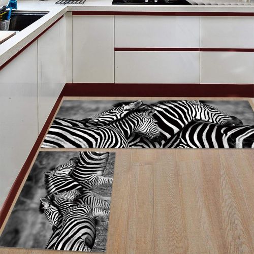  BMALL Kitchen Rug Mat Set of 2 Piece Wildlife Animal Zebras Safari Wild Nature Picture Print Inside Outside Entrance Rugs Runner Rug Home Decor 23.6x35.4in+23.6x70.9in