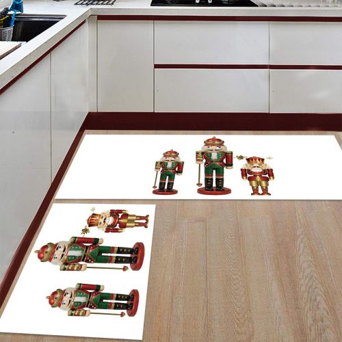  BMALL Kitchen Rug Mat Set of 2 Piece Three Nutcracker Soldiers Inside Outside Entrance Rugs Runner Rug Home Decor 15.7x23.6in+15.7x47.2in