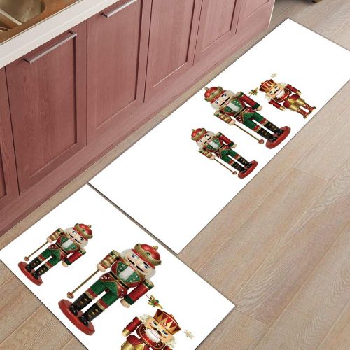  BMALL Kitchen Rug Mat Set of 2 Piece Three Nutcracker Soldiers Inside Outside Entrance Rugs Runner Rug Home Decor 15.7x23.6in+15.7x47.2in