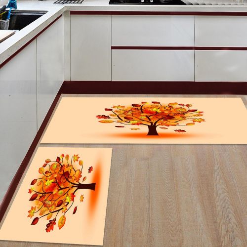  BMALL Kitchen Rug Mat Set of 2 Piece Autumn Tree,Maple Leaves Fall Leaf Inside Outside Entrance Rugs Runner Rug Home Decor,15.7x23.6in+15.7x47.2in