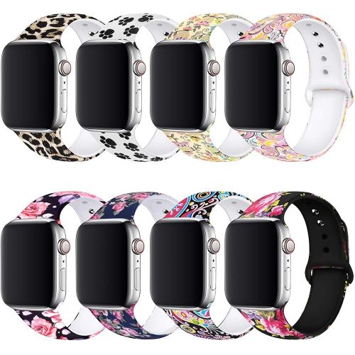  [아마존베스트]BMBEAR Floral Bands Compatible with Apple Watch Band 38mm 40mm 42mm 44mm Soft Silicone Fadeless Pattern Printed Replacement Sport Band for iWacth Series 4 3 2 1