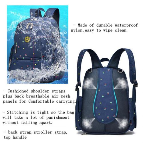  BMBag Water Resistant Baby Diaper Bag Backpack with 16 Pockets Travel Backpack with Stroller Strap and Nappy Changing Pad, Portable Insulated Bottle Bag (Black Flower)