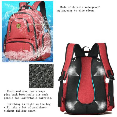  BMBag Large Multi Function Baby Diaper Backpack for Mom and Dad Waterproof Nylon Outdoor Travel Back Pack Laptop School Bag fit Stroller, Keep Warm Insulated Bottle Pocket, Diapering Pad
