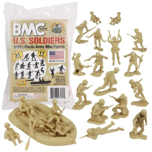  BMC Toys BMC Marx Plastic Army Men US Soldiers - Tan 31pc WW2 Figures - Made in USA