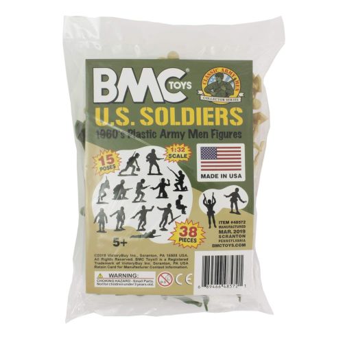  BMC Toys BMC Marx Plastic Army Men US Soldiers - Green vs Tan 38pc WW2 Figures - Made in USA