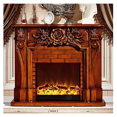  BMNN Electric Stove Heater Electric Fireplace TV Cabinet, Electric Heating Fireplace Carved Solid Wood Simulation Fire Decorative Fireplace Cabinet，750W 1500W (Color : Brown)