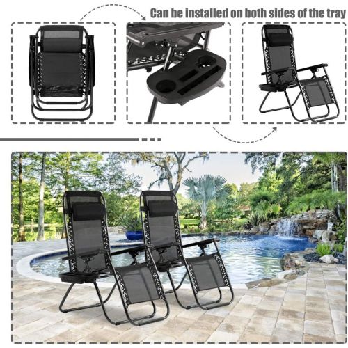  BMS Set of 2 Zero Gravity Chairs Patio Reclining Folding Chairs w/Pillow Cup Holder BestMassage