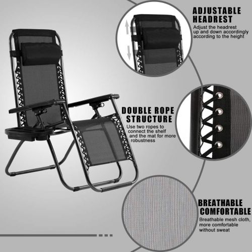  BMS Set of 2 Zero Gravity Chairs Patio Reclining Folding Chairs w/Pillow Cup Holder BestMassage