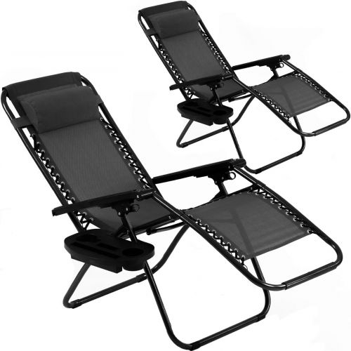  BMS Set of 2 Zero Gravity Chairs Patio Reclining Folding Chairs w/Pillow Cup Holder BestMassage