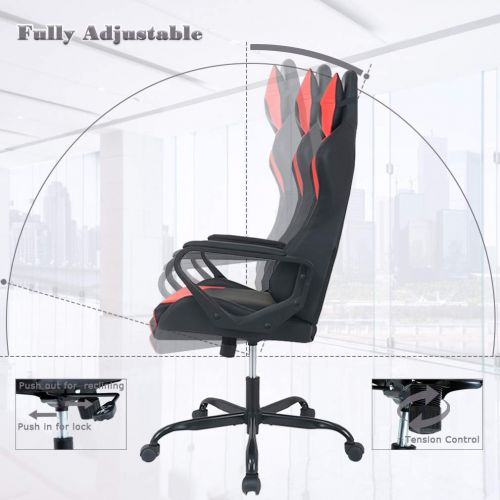  BMS Gaming Chair Racing Chair Office Chair Ergonomic High-Back Leather Chair Reclining Computer Desk Chair Executive Swivel Rolling Chair with Adjustable Arms Lumbar Support for Women,