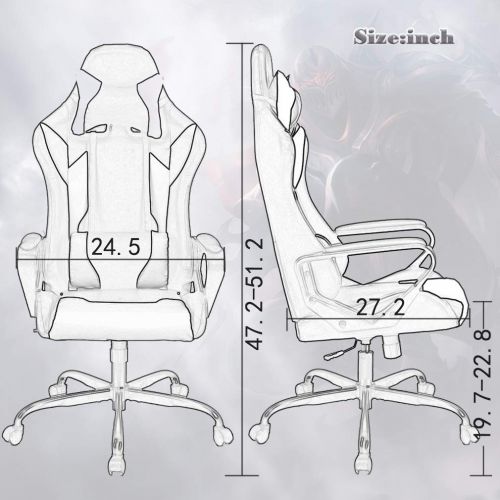  BMS Gaming Chair Racing Chair Office Chair Ergonomic High-Back Leather Chair Reclining Computer Desk Chair Executive Swivel Rolling Chair with Adjustable Arms Lumbar Support for Women,