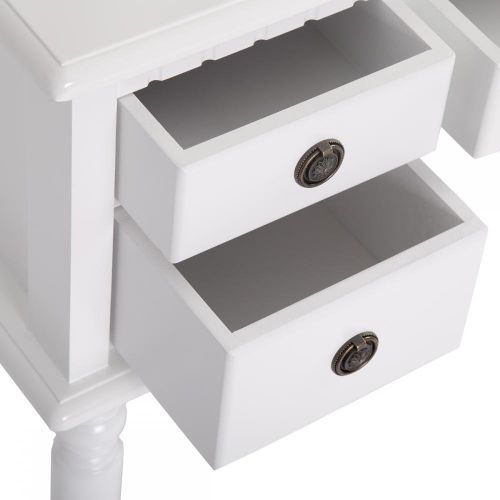  BMS Makeup Vanity Table Set Tri-Folding Mirror Makeup Table With 5 Drawers