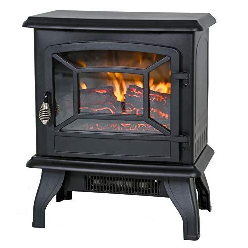  BMS 20 Electric Fireplace Heater Portable Indoor Electric Stove Heater with Freestanding 3D Flame Effect 1400W CSA Approved Safety for Home,Office,Bedroom,Living Room,Basement, Bla