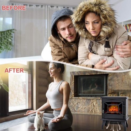  BMS 20 Electric Fireplace Heater Portable Indoor Electric Stove Heater with Freestanding 3D Flame Effect 1400W CSA Approved Safety for Home,Office,Bedroom,Living Room,Basement, Bla