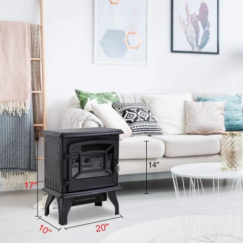  BMS 20 Electric Fireplace Heater Portable Indoor Electric Stove Heater with Freestanding 3D Flame Effect 1400W CSA Approved Safety for Home,Office,Bedroom,Living Room,Basement, Bla