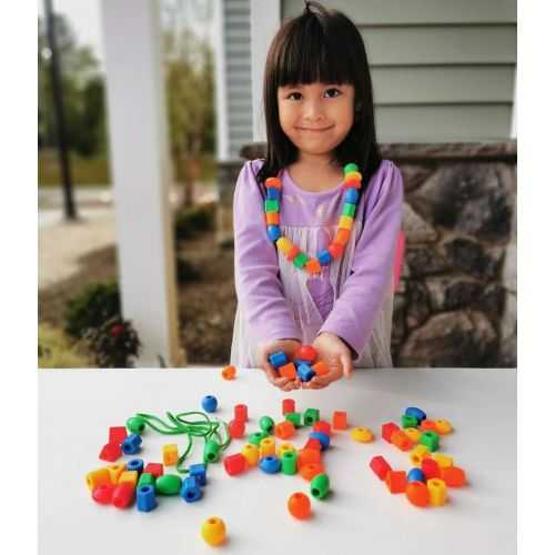  [아마존베스트]BMTOYS Lacing Beads for Preschool Kids - 70 Stringing Threading Beads Occupational Therapy Toys for Kids 3 4 5 6 7 8 Year Old Fine Motor Skills Developmental Activities