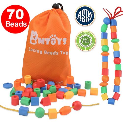  [아마존베스트]BMTOYS Lacing Beads for Preschool Kids - 70 Stringing Threading Beads Occupational Therapy Toys for Kids 3 4 5 6 7 8 Year Old Fine Motor Skills Developmental Activities