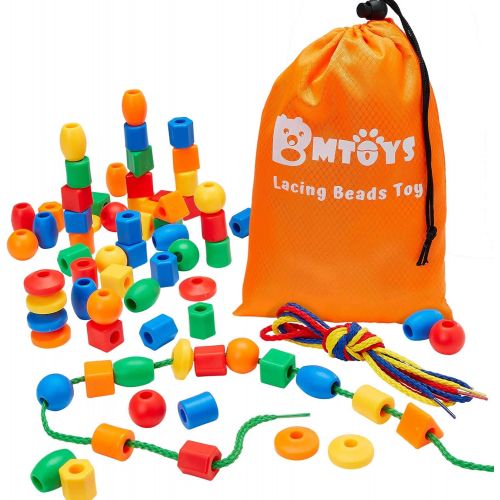  [아마존베스트]BMTOYS Lacing Beads for Preschool Kids - 70 Stringing Threading Beads Occupational Therapy Toys for Kids 3 4 5 6 7 8 Year Old Fine Motor Skills Developmental Activities