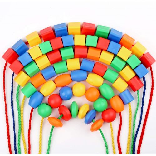  [아마존베스트]BMTOYS Lacing Beads for Preschool Kids - 70 Stringing Threading Beads Occupational Therapy Toys for Kids 3 4 5 6 7 8 Year Old Fine Motor Skills Developmental Activities