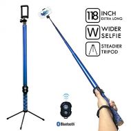 BMZX Bluetooth Long Selfie Stick- Super Length Lightweight Extendable Pole from 20 to 118 Built-in Wireless Remote Shutter Grip Holder Mount Compatible iPhone Samsung Android Cell Phone